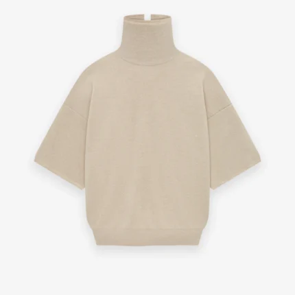 Merino Knit High Neck Beige Tee