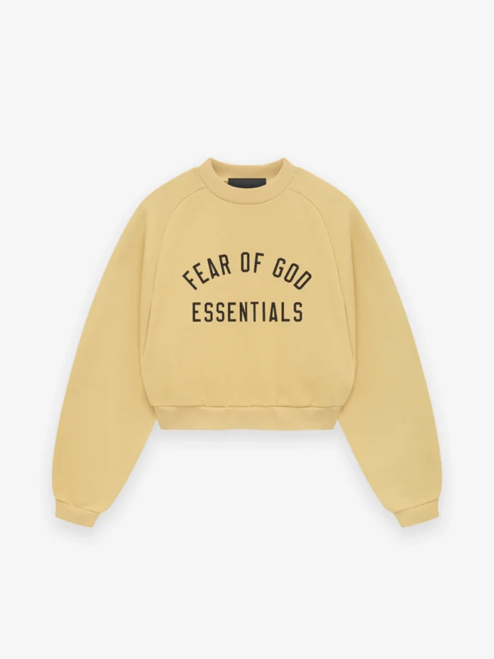 Womens Fleece Cropped Yellow Crewneck