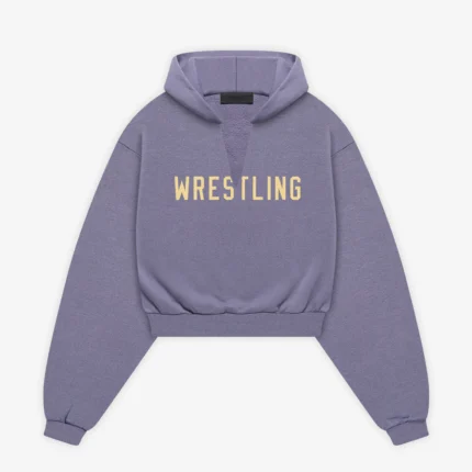 Womens Heavy Fleece Cropped V-Neck Purple Hoodie