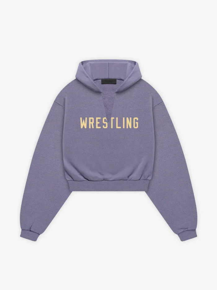 Womens Heavy Fleece Cropped V-Neck Purple Hoodie