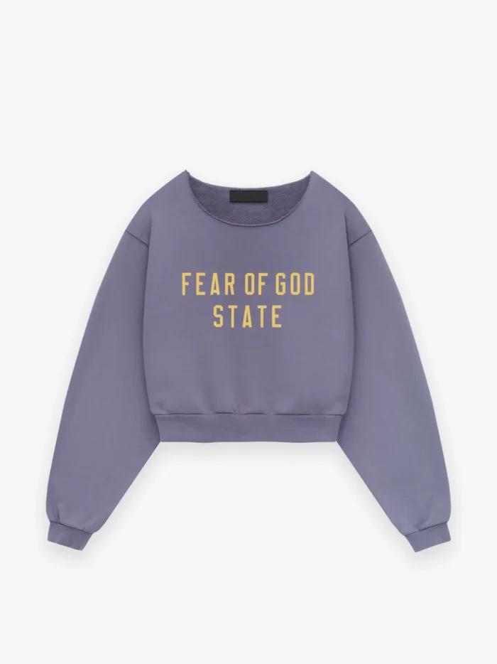 Womens Heavy Fleece Raw Cropped Purple Crewneck