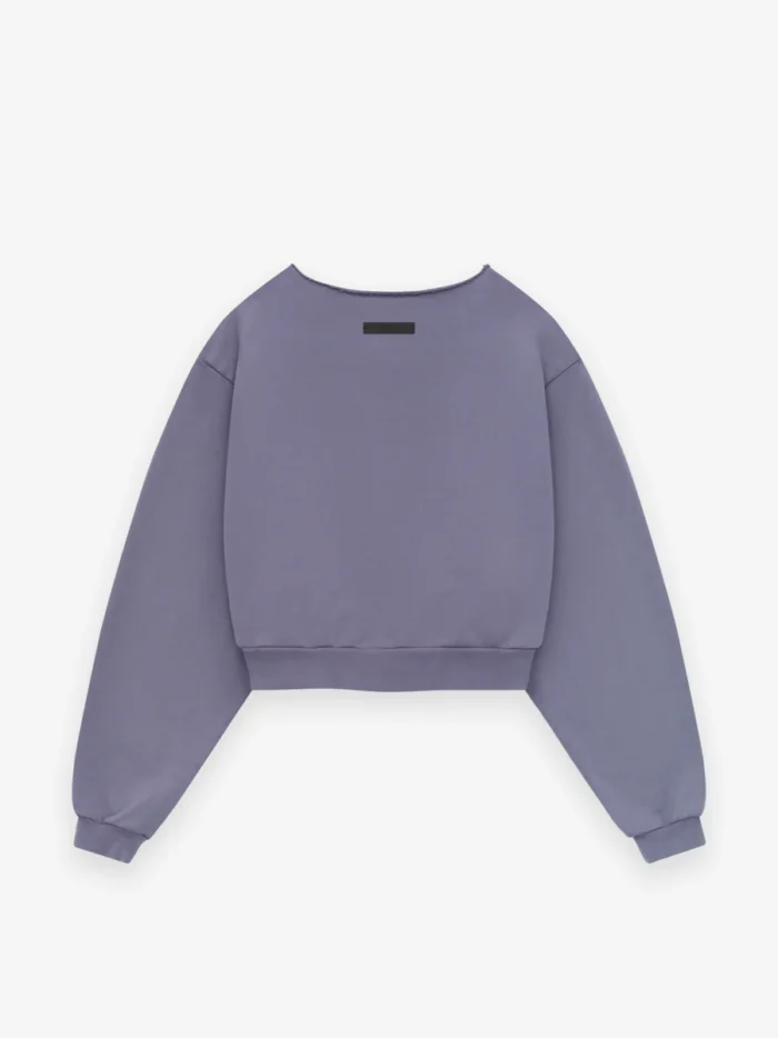 Womens Heavy Fleece Raw Cropped Purple Crewneck