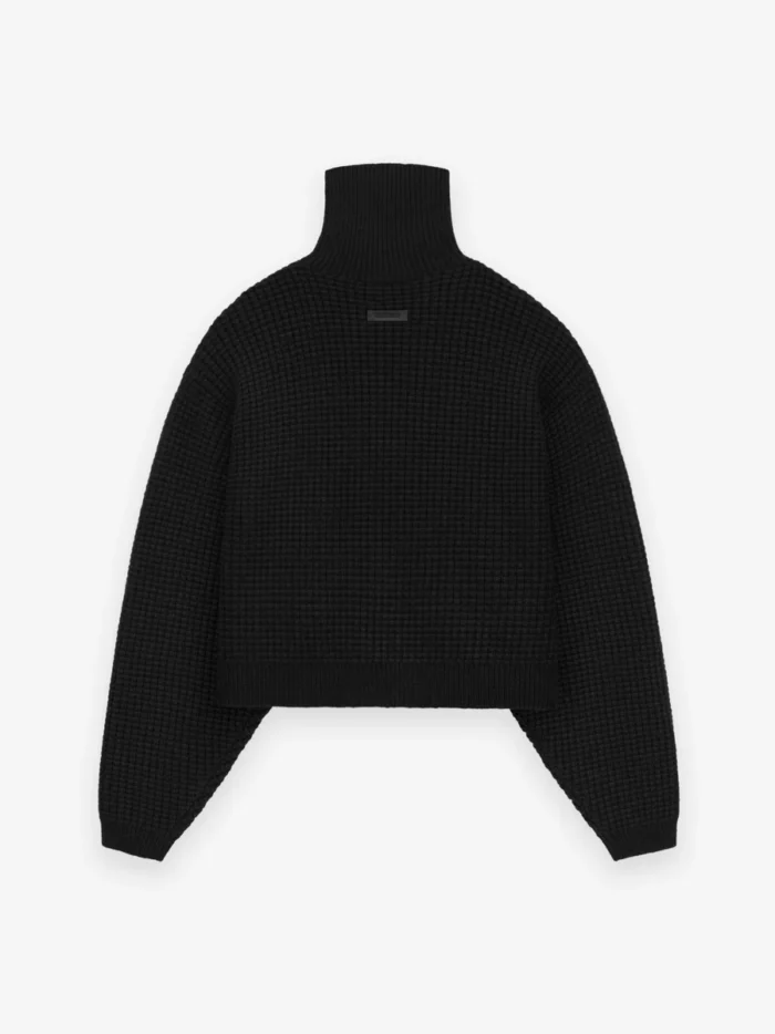 Womens Waffle Black Turtleneck