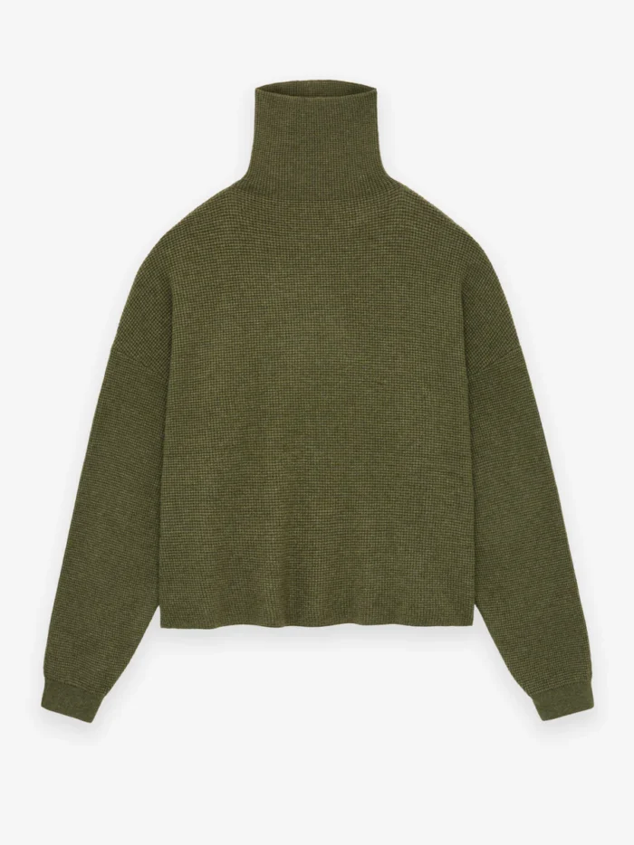Womens Waffle Green Turtleneck