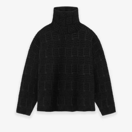 Wool Jacquard High Neck Black Sweater