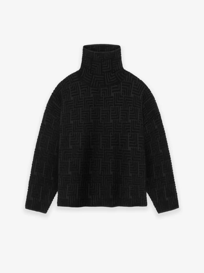 Wool Jacquard High Neck Black Sweater