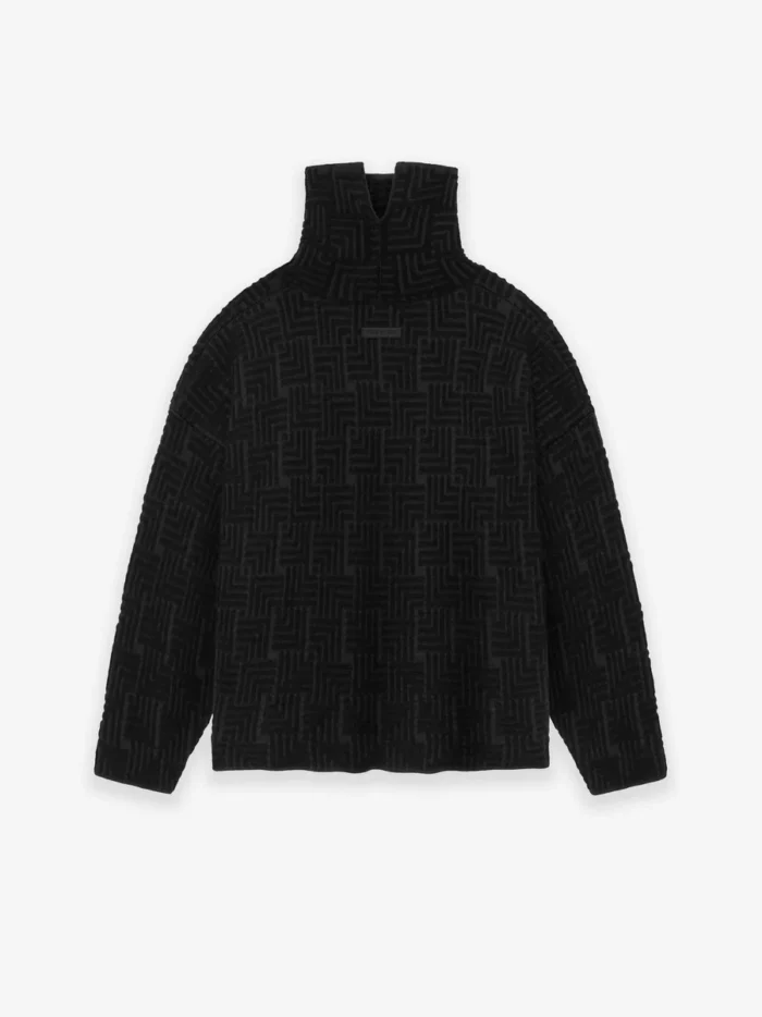 Wool Jacquard High Neck Black Sweater