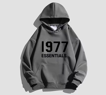 1977 Essentials Designer Hoodie Black Logo