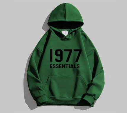 1977 Essentials Designer Hoodie Green With Black Logo