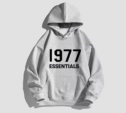 1977 Essentials Designer Hoodie Grey With Black Logo