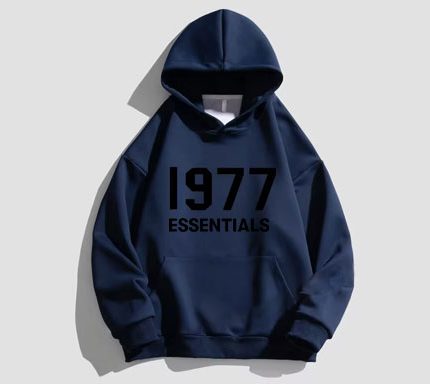 1977 Essentials Designer Hoodie Navy With Black Logo